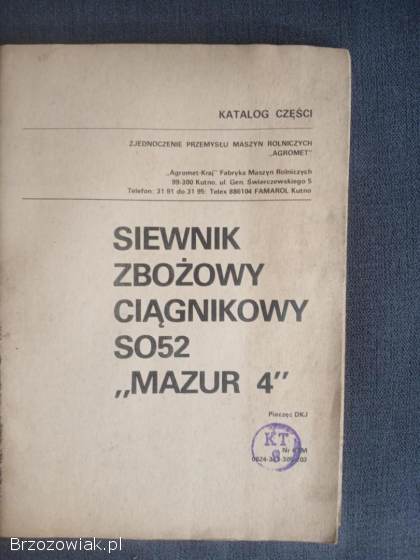 Siewnik zbożowy ciągnikowy SO52 MAZUR 4 katalog części