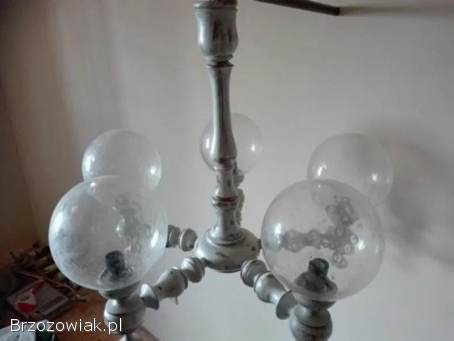 Lampa unikat 5 żarówek,  drewno retro prowansja