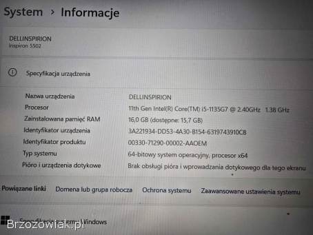 Laptop Dell Inspirion 5502 Intel i5,  16Gb,  512 GB DYSK M2